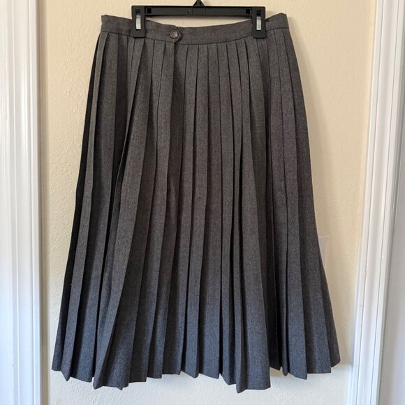 Vintage Ralph Lauren Womens Gray Wool Pleated Midi Skirt Size 12 - Picture 3 of 6